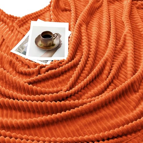 Vessia Flannel Fleece Throw Blanket(50X70 Inch, Orange), Lightweight Warm Cozy Soft Couch and Bed Blanket, Plush Microfiber Sofa Throw for All Season - Image 3