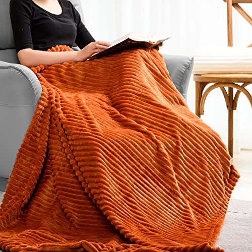 Vessia Flannel Fleece Throw Blanket(50X70 Inch, Orange), Lightweight Warm Cozy Soft Couch and Bed Blanket, Plush Microfiber Sofa Throw for All Season - Image 2