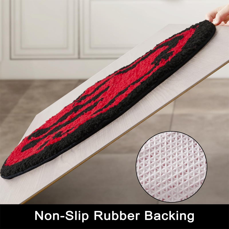 Estmy Trippy Cute 2ft Round Bathroom Rugs Red/Black Non Slip Rubber Backed Washable  Groovy Aesthetic Happy Face Abstract Hippie Retro Funny Cool Soft Plush Absorbent Bath Mat Shower Floor Rug - Image 4