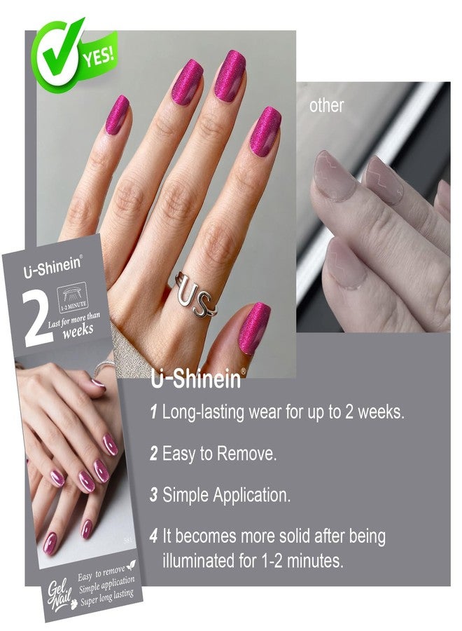 U-Shinein Semi Cured Gel Nail Strips, 20pcs Glitter Purple Cat Eye Gel Nail Sticker Easy Apply & Remove Long Lasting with UV Lamp Home Salon DIY Art for Women - Image 3