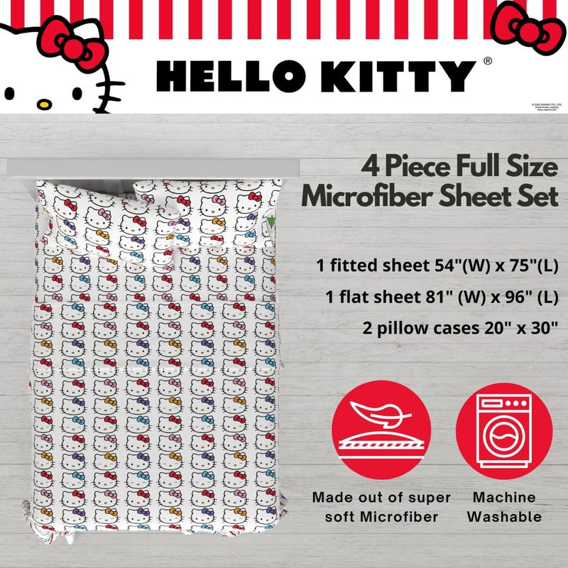 Franco Collectibles Hello Kitty Bows Bedding Super Soft Cozy Microfiber 4 Piece Full Sheet Set  (Officially Licensed Product) - Image 2