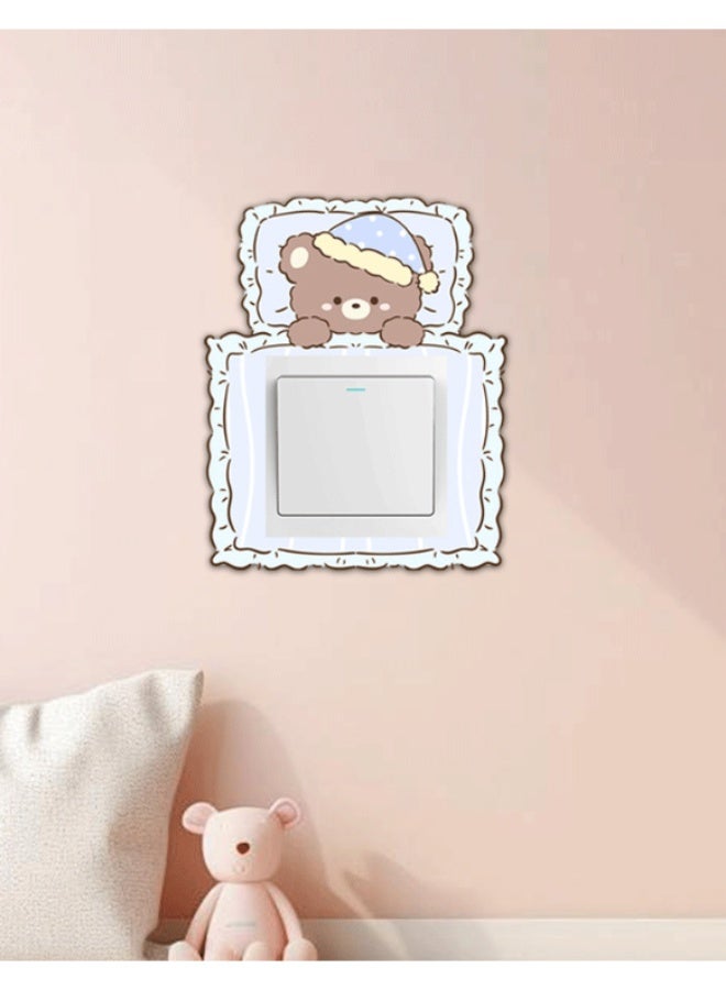 4 Pack Goodnight Cartoon Animal Light Switch Stickers, Thick Felt Cute Bear Hello Kitty Rabbit Puppy Switch Panel Decor, Self-Adhesive Removable Felt Wall Decals, Kawaii Sleepy Character Switch Cover Decor for Kids Bedroom Nursery Home Decor - Image 3