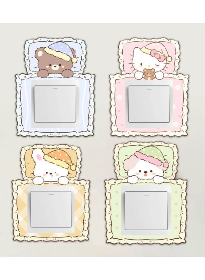 4 Pack Goodnight Cartoon Animal Light Switch Stickers, Thick Felt Cute Bear Hello Kitty Rabbit Puppy Switch Panel Decor, Self-Adhesive Removable Felt Wall Decals, Kawaii Sleepy Character Switch Cover Decor for Kids Bedroom Nursery Home Decor - Image 1
