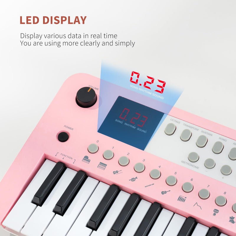POGOLAB MK1 37 Keys Kids Keyboard Piano, Mini Portable Multi-Function Piano with Excellent Sound Quality, Built-In Speaker & LED Display, Small Electric Music Keyboard Gift for Beginners (Pink) - Image 5