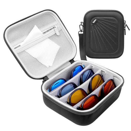 Krypthos Travel Sunglasses Organizer Case, Portable Eyeglasses Storage Box, Adjustable Multi-Compartments & Crushproof Design, Holds Up to 4 Pairs, Eyewear Display Case for Men Women - Image 1