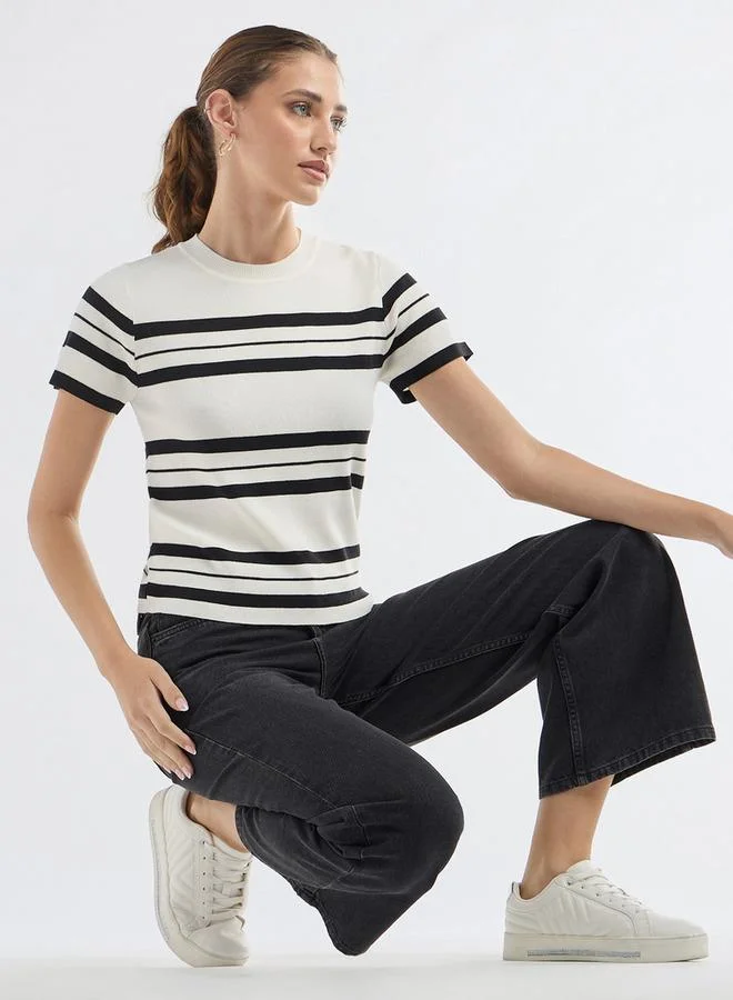 Splash FAV Striped Crew Neck T-shirt with Short Sleeves