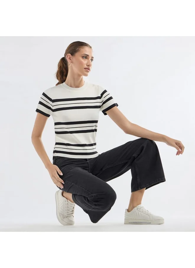 FAV Striped Crew Neck T-shirt with Short Sleeves