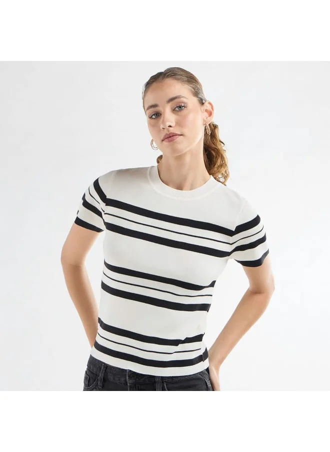 FAV Striped Crew Neck T-shirt with Short Sleeves