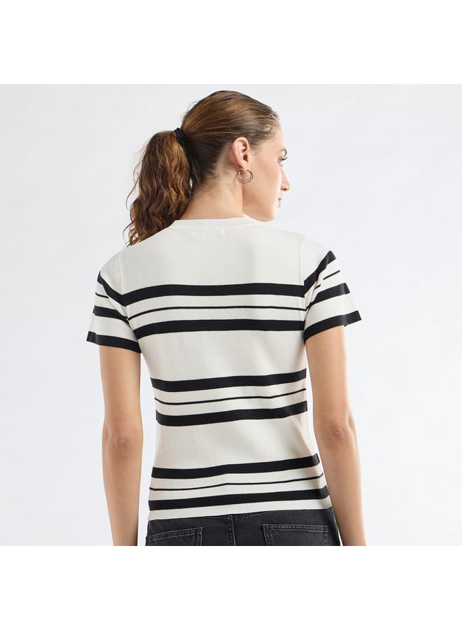 Splash FAV Striped Crew Neck T-shirt with Short Sleeves - Image 3