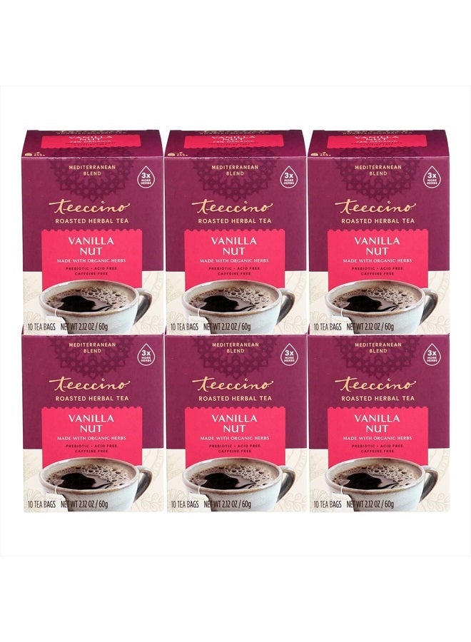 teeccino Vanilla Nut Herbal Tea - Rich & Roasted Herbal Tea That's Caffeine Free & Prebiotic for Natural Energy, 10 Tea Bags (Pack of 6) - Image 1
