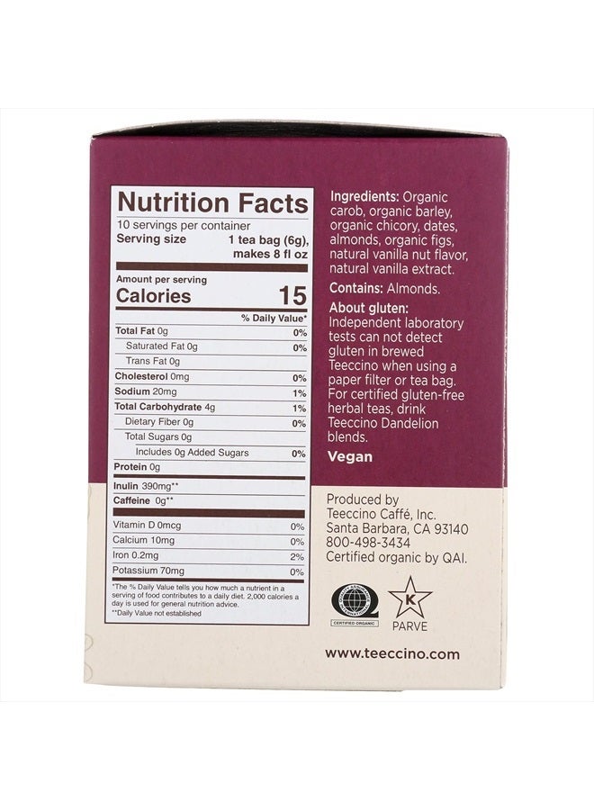 teeccino Vanilla Nut Herbal Tea - Rich & Roasted Herbal Tea That's Caffeine Free & Prebiotic for Natural Energy, 10 Tea Bags (Pack of 6) - Image 2