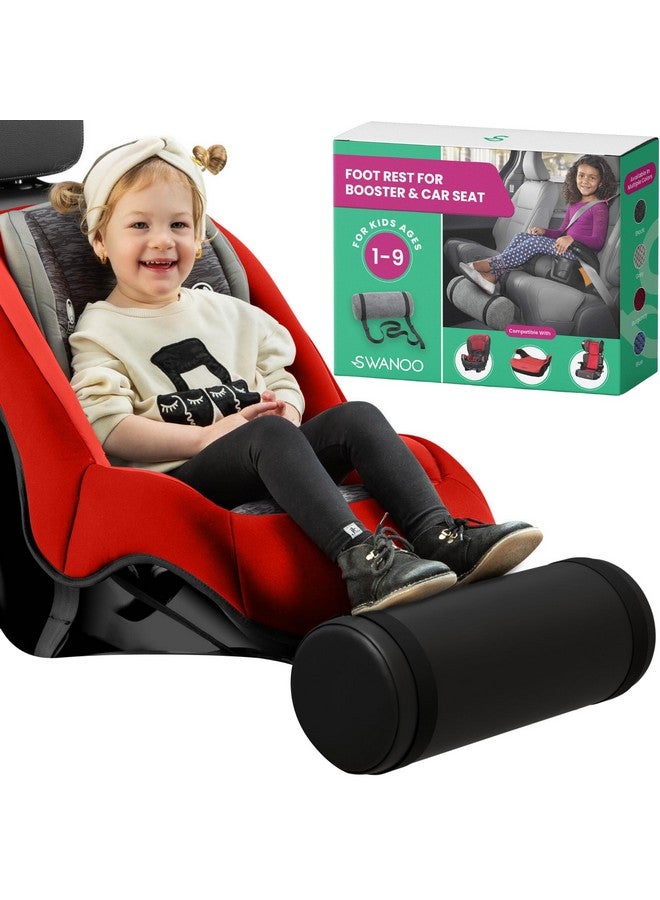 Swanoo Car Seat Foot Rest for Kids | Car Seat Accessories | Leg Rest for Car Seat Kids | Car Foot Rest with Extra Long Straps Adjusts to Any Carseat Or Toodlers Booster Seat Black Leather by SWANOO - Image 1
