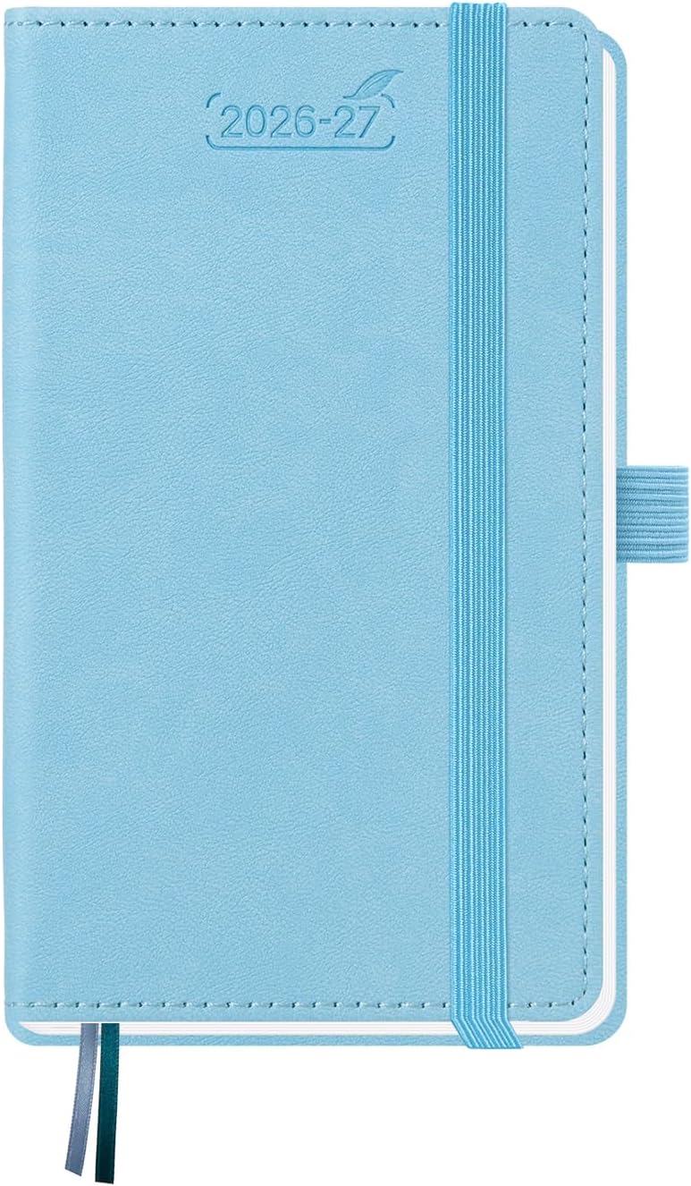 BEZEND Pocket Planner 2026 2027 Weekly and Monthly (3.5" x 6") Academic Year Calendar (Jul 26-Dec 27) for Purse, Small Daily Planner, Thick Paper, Storage Pocket, Leather Hardcover - Sky Blue - Image 1