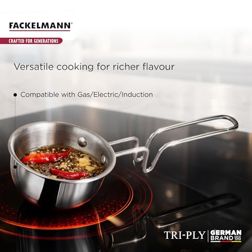 Fackelmann Triply Stainless Steel Tadka Pan 0.4 LTR.|Strong, Durable & Sturdy | Long Handle | Induction and Gas Stove | for Seasoning, Tempering, Chaunk and Tadka | 5 Years Warranty - 10cm, Silver - Image 2