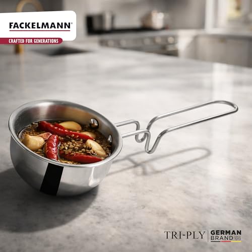 Fackelmann Triply Stainless Steel Tadka Pan 0.4 LTR.|Strong, Durable & Sturdy | Long Handle | Induction and Gas Stove | for Seasoning, Tempering, Chaunk and Tadka | 5 Years Warranty - 10cm, Silver - Image 3