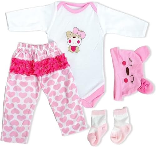 MAIHAO Reborn Baby Doll Clothes for 1722 Inch Dolls Cute Bear Pattern 4pcs Set - Image 1
