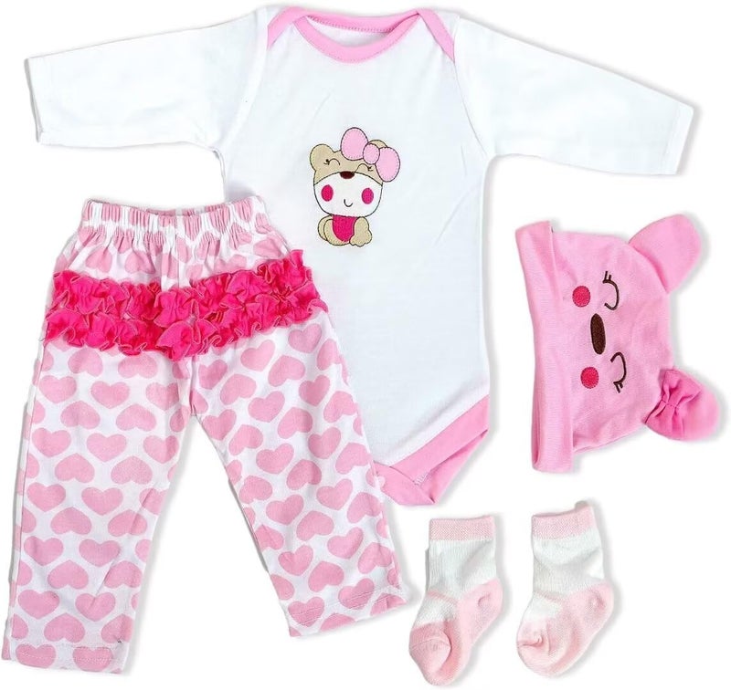 MAIHAO Reborn Baby Doll Clothes for 1722 Inch Dolls Cute Bear Pattern 4pcs Set - Image 4