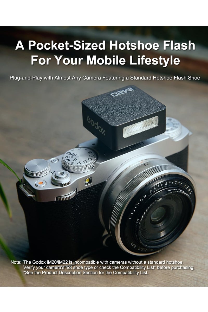 Godox iM20 Camera Flash with Diffuser, Mini Flash, Single-Contact Hotshoe, GN10,USB-C Charging, Built-in Battery with 5 Levels Flash Power, 440 Full-Power Flashes for Canon Sony Fuji Nikon Panasonic Olympus - Image 3