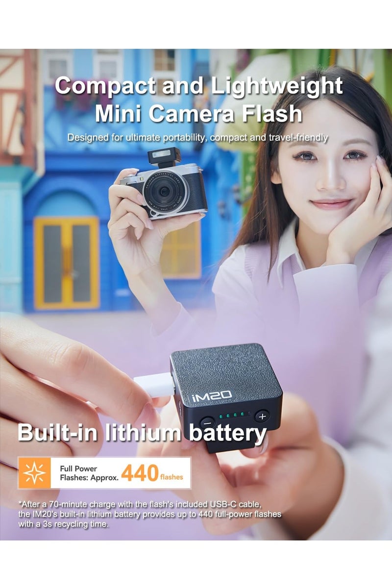 Godox iM20 Camera Flash with Diffuser, Mini Flash, Single-Contact Hotshoe, GN10,USB-C Charging, Built-in Battery with 5 Levels Flash Power, 440 Full-Power Flashes for Canon Sony Fuji Nikon Panasonic Olympus - Image 4