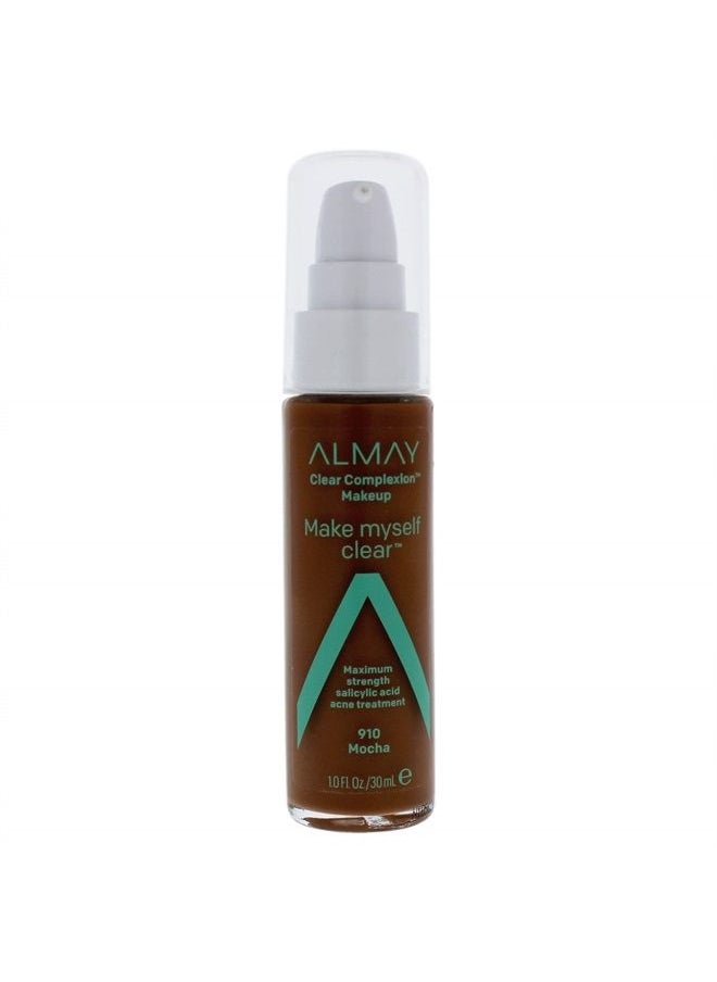 Almay Clear Complexion Makeup, Matte Finish Liquid Foundation with Salicylic Acid, Hypoallergenic, Cruelty Free, -Fragrance Free, Dermatologist Tested, 910 Mocha, 1.0 oz 