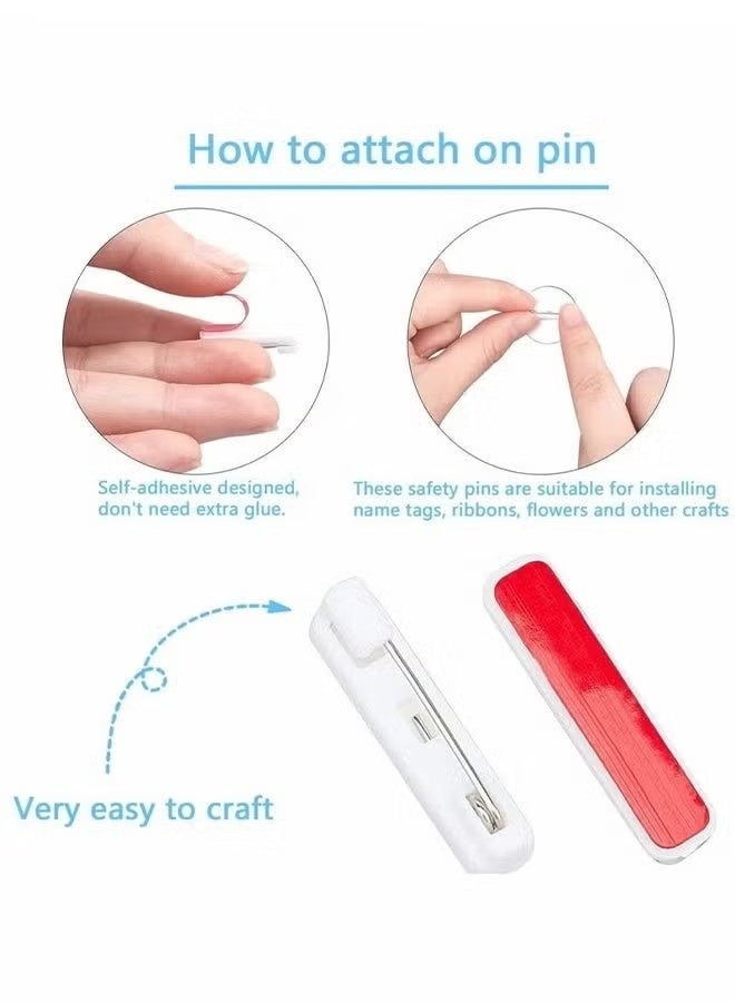 Happy D 100  safety pin adhesive strips, badge pin backs, name tag pins, white adhesive safety pin backs, adhesive pin strips for ID badge crafting, back safety strip pins, best name tag pins. - Image 3