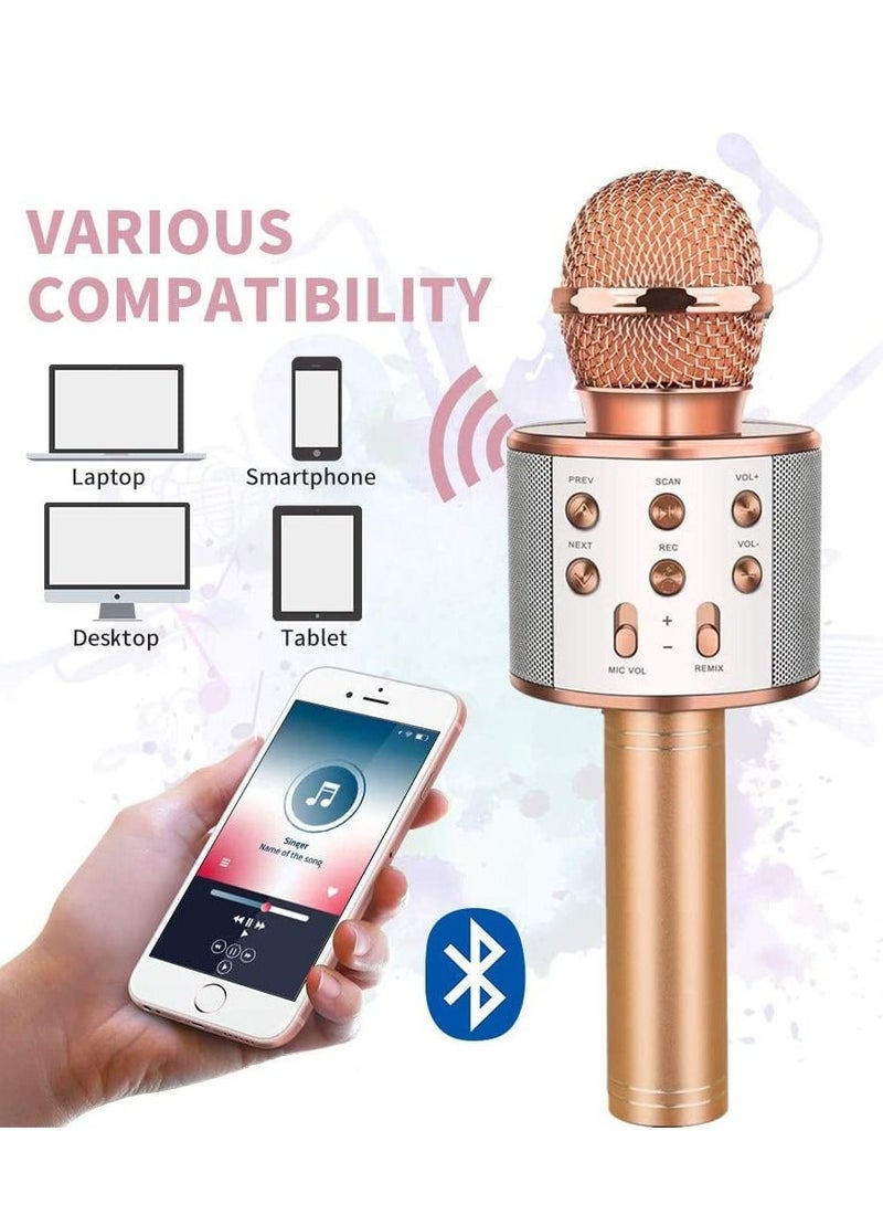 Wireless Bluetooth Karaoke MicrophoneRechargeable Kids Microphone Karaoke MachineProfessional Handheld Karaoke Mic Speaker Home KTV Kids Birthday Party - Best Gifts for Kids Adults (Rose Gold) - Image 3