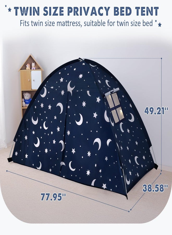 PIIKAGO Twin Bed Tent for Kids, Twin Size Bed Canopy with Star Lights, Privacy Space Blackout Sleeping Tents, Indoor Breathable Portable Floor Bed Tent for Boys and Girls, Dark Moon & Stars - Image 5