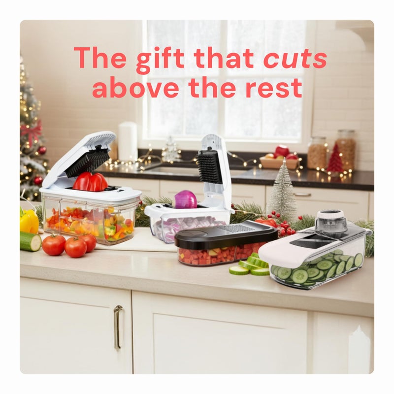 Fullstar Mandoline Slicer for Kitchen, Fruit Cutter, Cheese Grater, Cucumber Slicer, Veggie Spiralizer, Food Cutter & Kitchen Gadgets & Gifts with Safety Glove (11 in 1, White) - Image 2