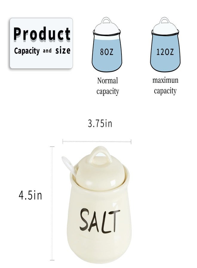 هاو توب طقم أوعية ملح وفلفل مع غطاء وملعقة - 12 أونصة من السيراميك، علب ملح وفلفل، صندوق توابل للمطبخ، ديكور مطبخ ريفي، بيج - Image 5