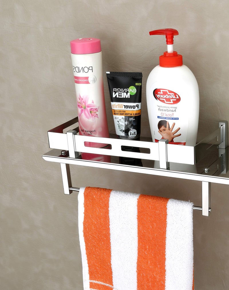 iSTAR Stainless Steel Bathroom Organizer with Tumbler Holder and Towel Holder Shelf - Image 2