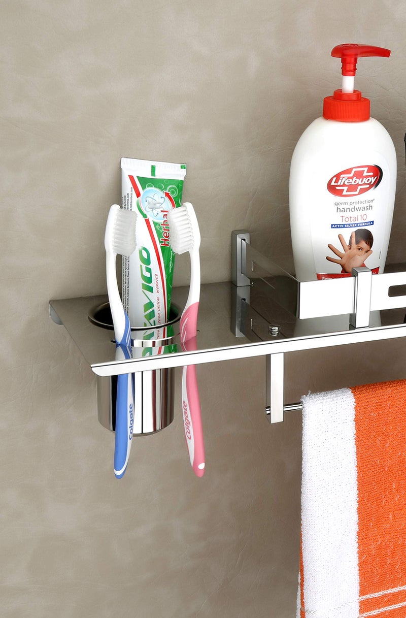 iSTAR Stainless Steel Bathroom Organizer with Tumbler Holder and Towel Holder Shelf - Image 3