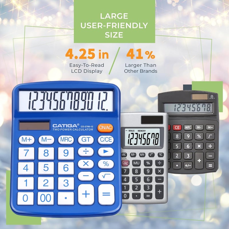 CATIGA Desktop Calculator 12 Digit with Large LCD Display and Sensitive Button, Solar and Battery Dual Power, Standard Function for Office, Home, School, CD-2786 - Image 3