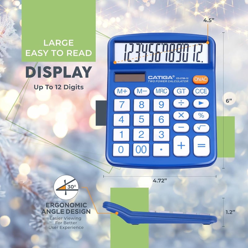 CATIGA Desktop Calculator 12 Digit with Large LCD Display and Sensitive Button, Solar and Battery Dual Power, Standard Function for Office, Home, School, CD-2786 - Image 4