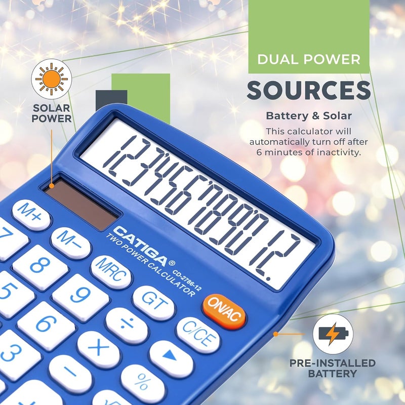 CATIGA Desktop Calculator 12 Digit with Large LCD Display and Sensitive Button, Solar and Battery Dual Power, Standard Function for Office, Home, School, CD-2786 - Image 5