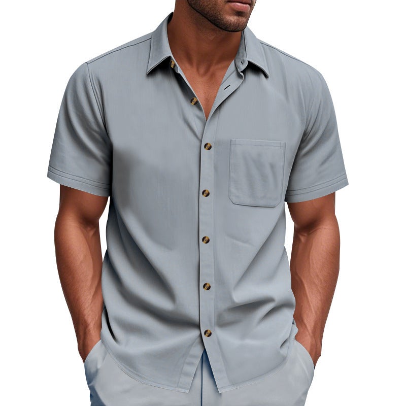 عبر الحدود الصيف الرجال قصيرة الأكمام قميص المنسوجة اللون الصلب اللون الكبير الحجم بسيطة الأعمال القميص العادي - Image 4
