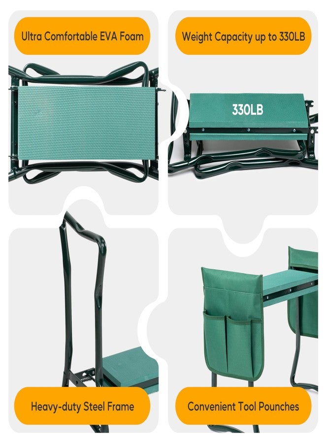 Simple Deluxe Garden Kneeler and Seat, Foldable Kneeling Stool with Thicker EVA Foam Pad Heavy Duty Bench, with Tool Pouch, Apron, Gifts for Outdoor Gardening, Fishing, Green - Image 5