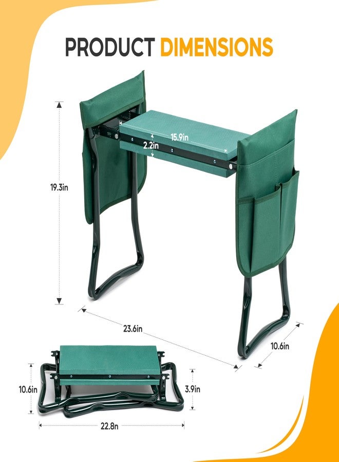Simple Deluxe Garden Kneeler and Seat, Foldable Kneeling Stool with Thicker EVA Foam Pad Heavy Duty Bench, with Tool Pouch, Apron, Gifts for Outdoor Gardening, Fishing, Green - Image 2