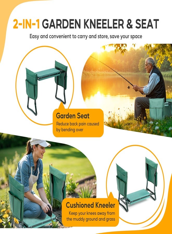 Simple Deluxe Garden Kneeler and Seat, Foldable Kneeling Stool with Thicker EVA Foam Pad Heavy Duty Bench, with Tool Pouch, Apron, Gifts for Outdoor Gardening, Fishing, Green - Image 4