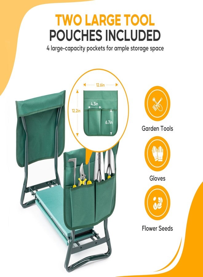 Simple Deluxe Garden Kneeler and Seat, Foldable Kneeling Stool with Thicker EVA Foam Pad Heavy Duty Bench, with Tool Pouch, Apron, Gifts for Outdoor Gardening, Fishing, Green - Image 3