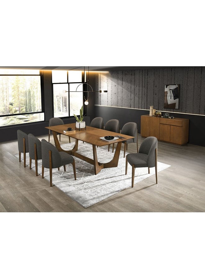 DANUBE HOME Cayden 9 Piece Rectangular Dining Set Sturdy Kitchen Solid Wood Dining Table With 8 Dining Chairs Made In Malaysia 1+8 Seater Modern Design Furniture for Home Dining Room Walnut & Blue  - Image 1