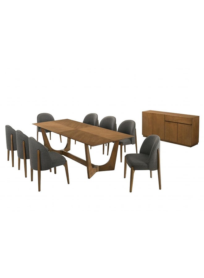 DANUBE HOME Cayden 9 Piece Rectangular Dining Set Sturdy Kitchen Solid Wood Dining Table With 8 Dining Chairs Made In Malaysia 1+8 Seater Modern Design Furniture for Home Dining Room Walnut & Blue  - Image 2