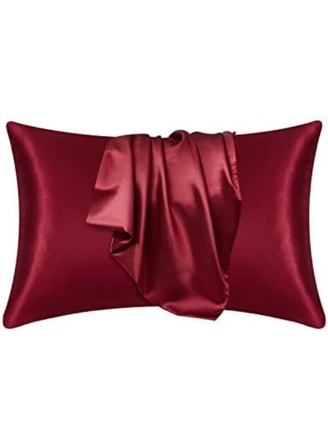 2-piece luxury satin pillowcase, suitable for hair and skin, satin pillowcase, satin skincare pillowcase, soft silky pillowcase, cold and wrinkle resistant, anti-static standard/large/extra large (20 "x30"), burgundy color - Image 1