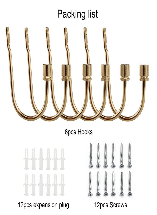 Coolnice Curtain Tiebacks, 6 Pack Wall Mounted Drapery Tiebacks with Screws, Heavy Duty Metal Decorative Window Drapery Holder, Curtain Holders with U Shape for Home Office,Gold - Image 4