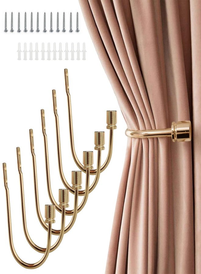 Coolnice Curtain Tiebacks, 6 Pack Wall Mounted Drapery Tiebacks with Screws, Heavy Duty Metal Decorative Window Drapery Holder, Curtain Holders with U Shape for Home Office,Gold - Image 1