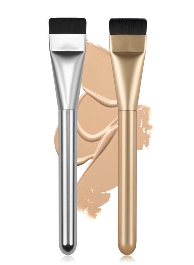 BEAUTYFACTOR 2Pcs Flat Foundation Brush,Face Mask Brush Makeup Spatula Facial Brush for Liquid Foundation Mask,Premium Face Korean Makeup Brush for Blending Cream (Silver&Champagne) - Image 1
