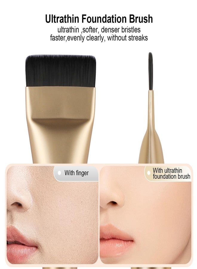 BEAUTYFACTOR 2Pcs Flat Foundation Brush,Face Mask Brush Makeup Spatula Facial Brush for Liquid Foundation Mask,Premium Face Korean Makeup Brush for Blending Cream (Silver&Champagne) - Image 2