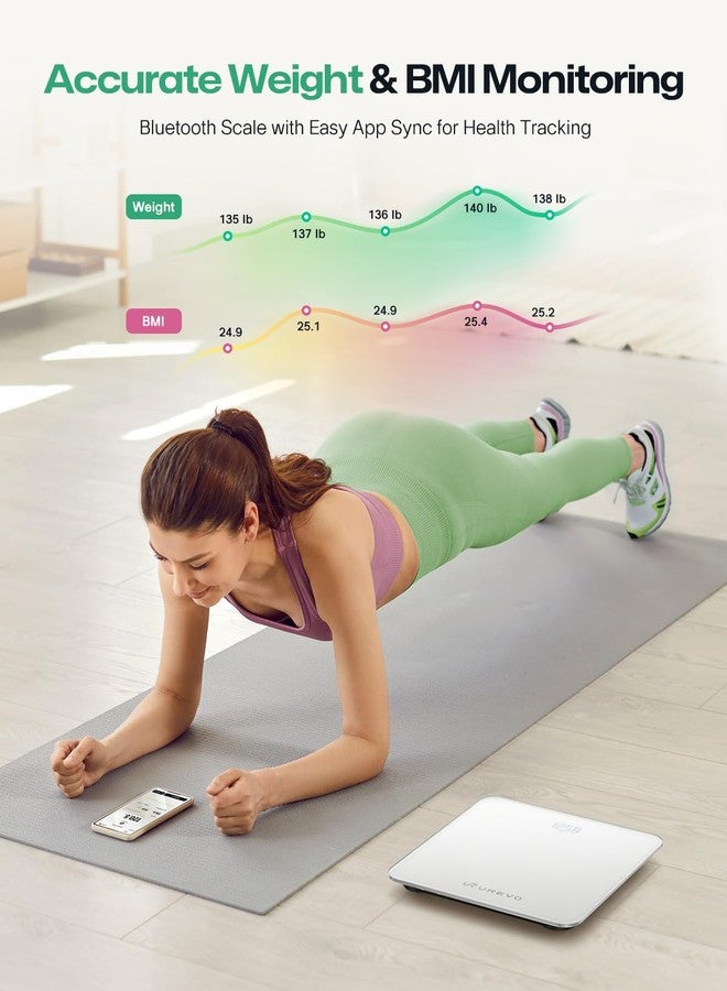 UREVO Smart Scale for Body Weight & BMI Tracking Sync with App, Digital Bathroom Scale with LED Display, Highly Accurate Weight Scale, 400 lb/180 kg, lb/kg Units, Batteries Included, White - Image 2