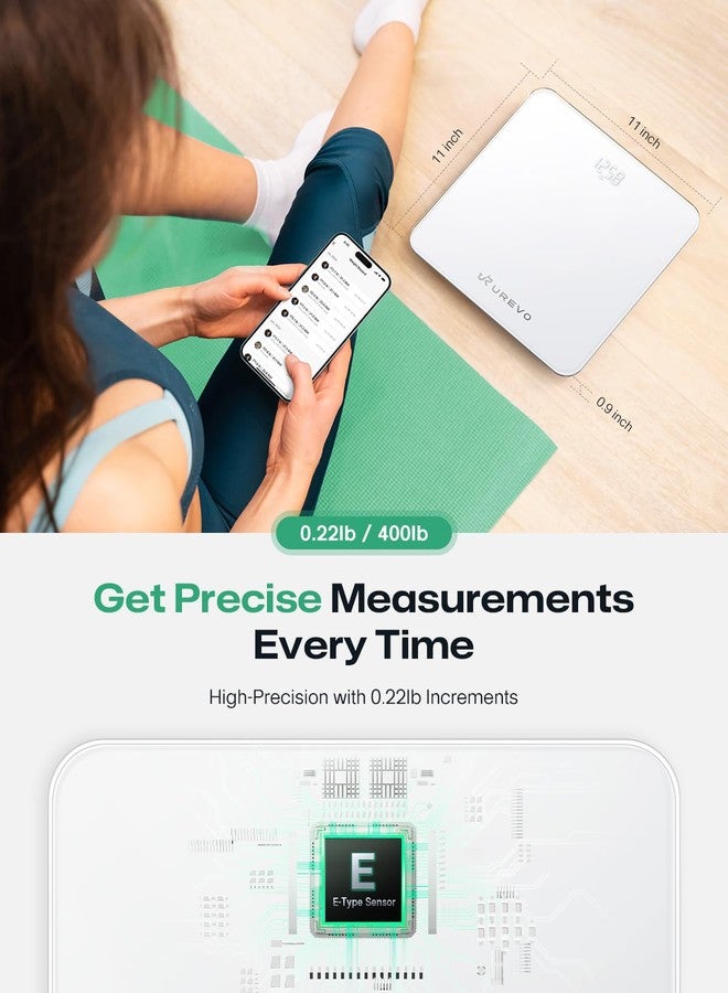 UREVO Smart Scale for Body Weight & BMI Tracking Sync with App, Digital Bathroom Scale with LED Display, Highly Accurate Weight Scale, 400 lb/180 kg, lb/kg Units, Batteries Included, White - Image 5
