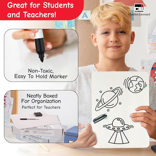 Charles Leonard Dry Erase Lapboard Class Pack, Includes 12 each of Whiteboards, 2 Inch Felt Erasers and Black Dry Erase Markers (35036), 12 Sets - Image 4