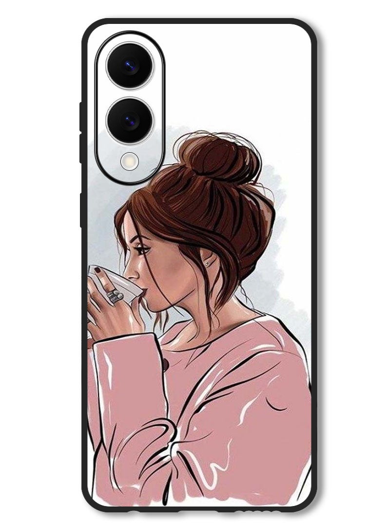 Theodor Case Compatible with Samsung Galaxy S25 Edge 6.7 Inch Protection Shockproof Bumper Cover Girl Drinking Coffee 1 - Image 1